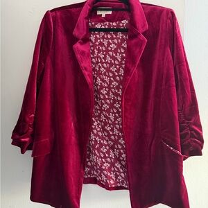 Skies are Blue Elegant Velvet Women's Jacket in Rich Red